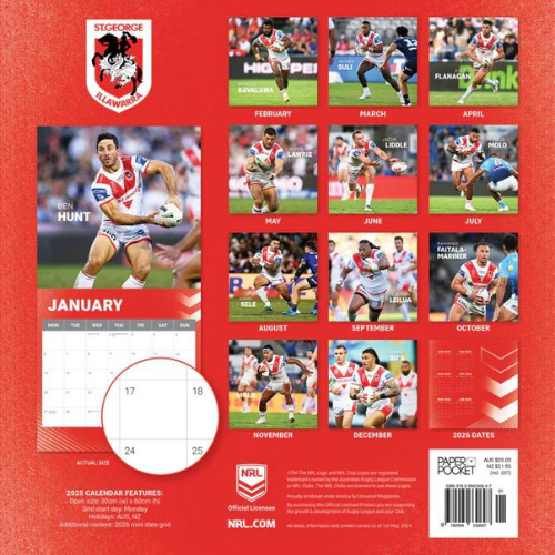 2025 St George Illawarra Dragons Calendar