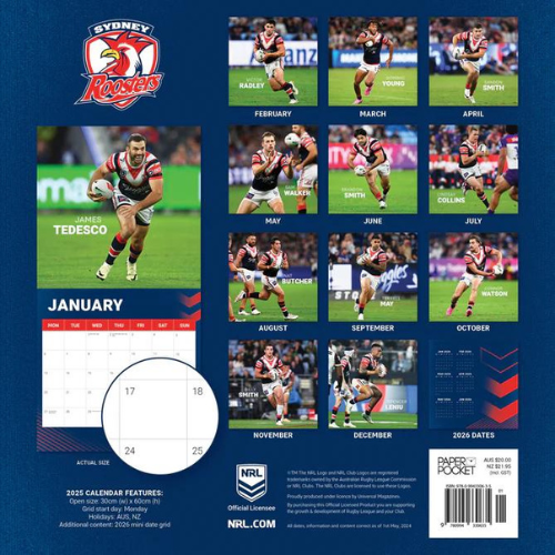 2025 Sydney Roosters Calendar