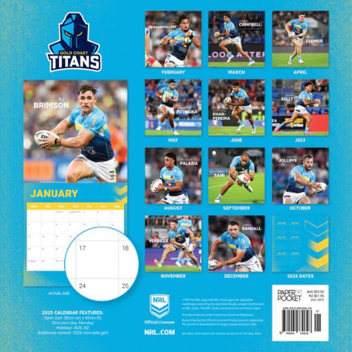 2025 Gold Coast Titans Calendar