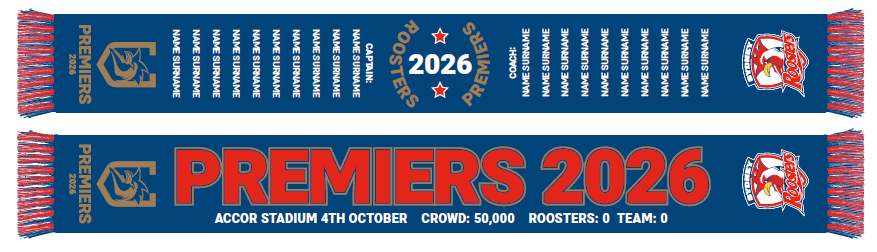*PRE ORDER 6/11* Sydney Roosters 2026 Premiers Scarf