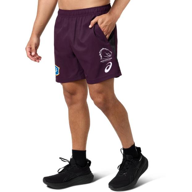 Brisbane Broncos 2025 Mens Players Training Shorts - Maroon