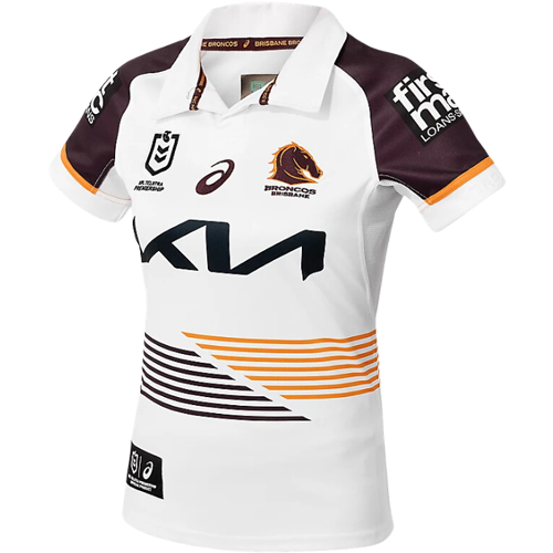 Brisbane Broncos 2025 Ladies Away Jersey White Polyester
Fully sublimated design with embroidered chest logos;
Embossed Broncos text on sleeve trim
Sizes 8 - 18