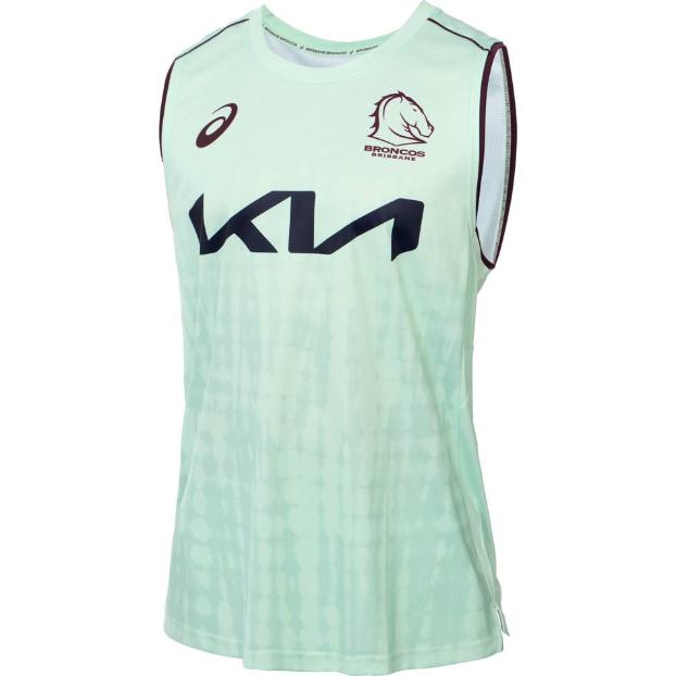 Brisbane Broncos 2025 Mens Players Training Singlet - Mint Front 100% polyester
Sizes S - 5XL