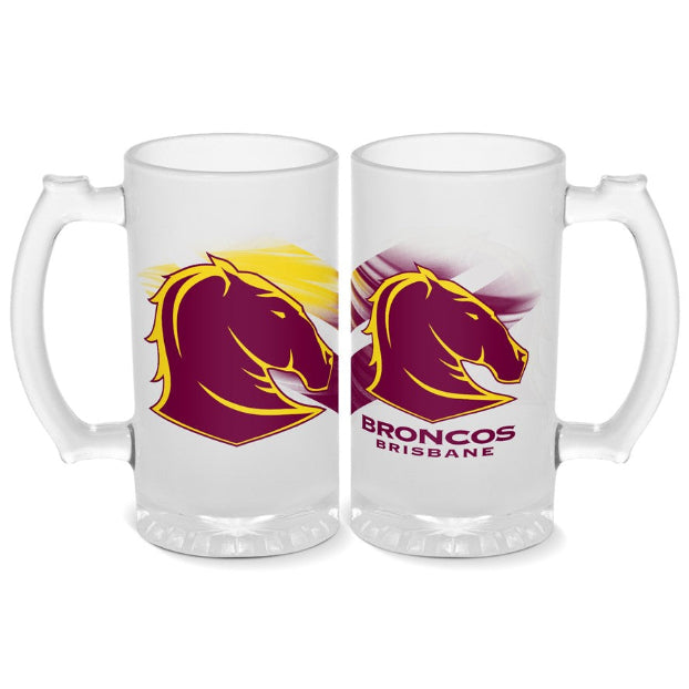 Brisbane Broncos Frosted Stein Glass