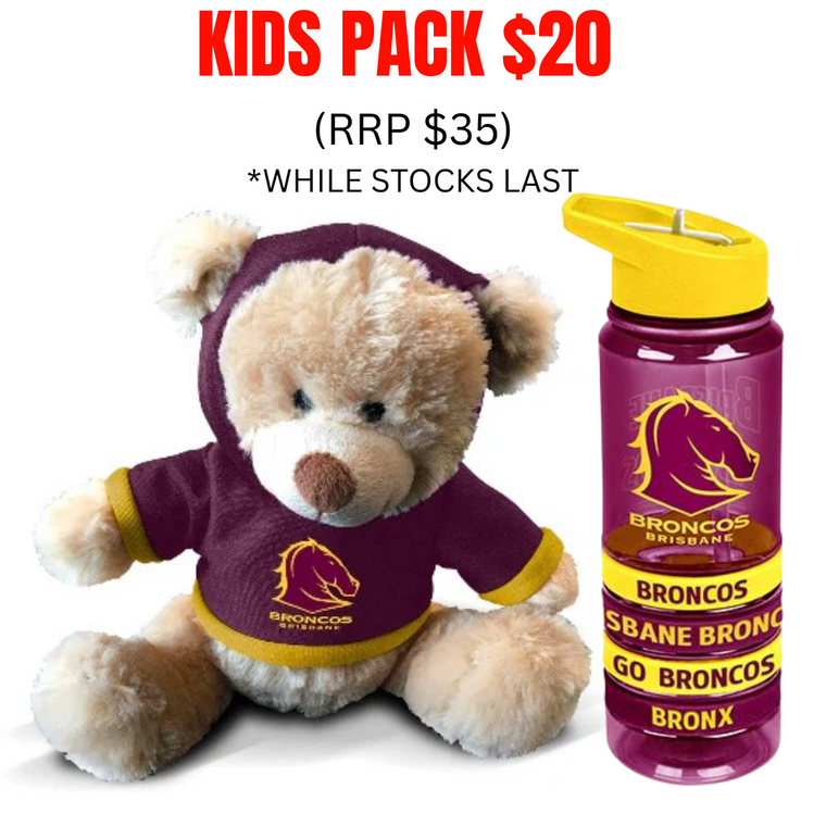 Brisbane Broncos Plush Teddy + FREE Drink Bottle