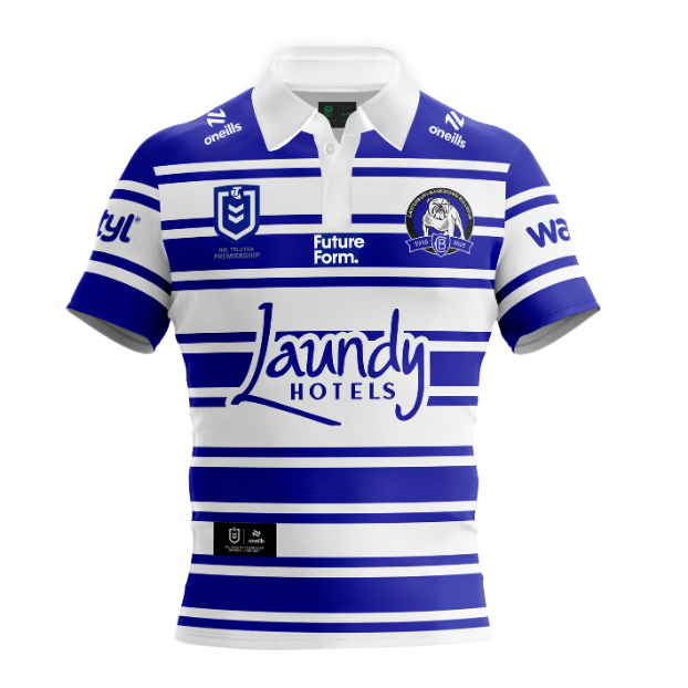 Canterbury Bulldogs 2025 Ladies 1935 Commemorative Jersey Striped blue and white. 100% Polyester
Fully sublimated design with embroidered chest logos;
Sizes 8 - 18