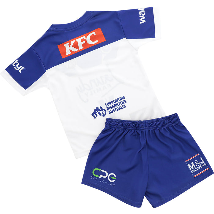 Children's sports outfit with KFC, CPE, and M&J Chicken logos on a white background