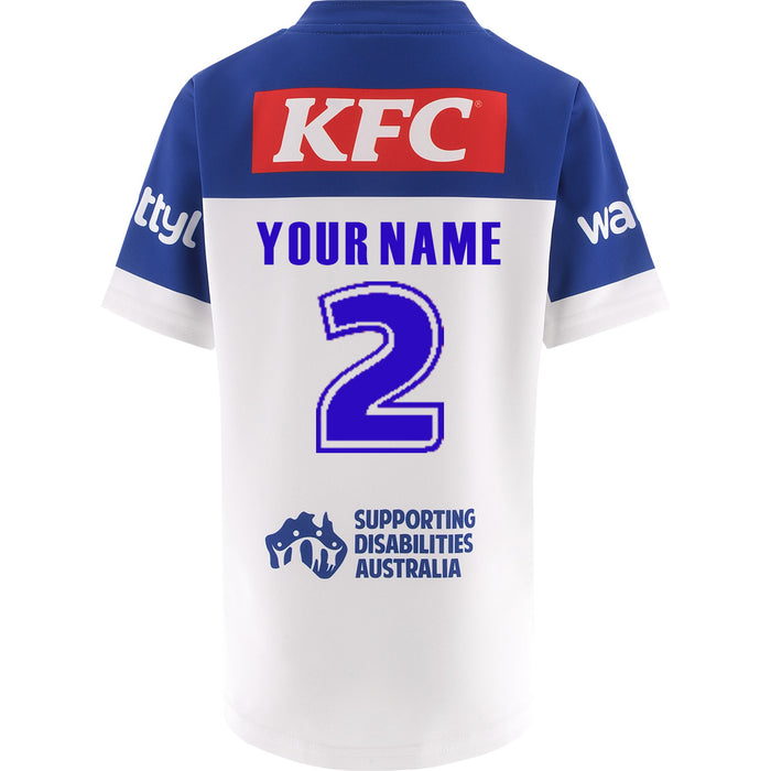 White sports jersey with blue accents and KFC branding