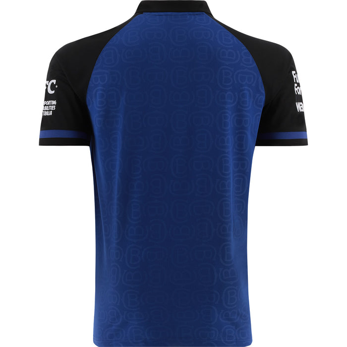 Black and blue sports jersey with branding on a white background
