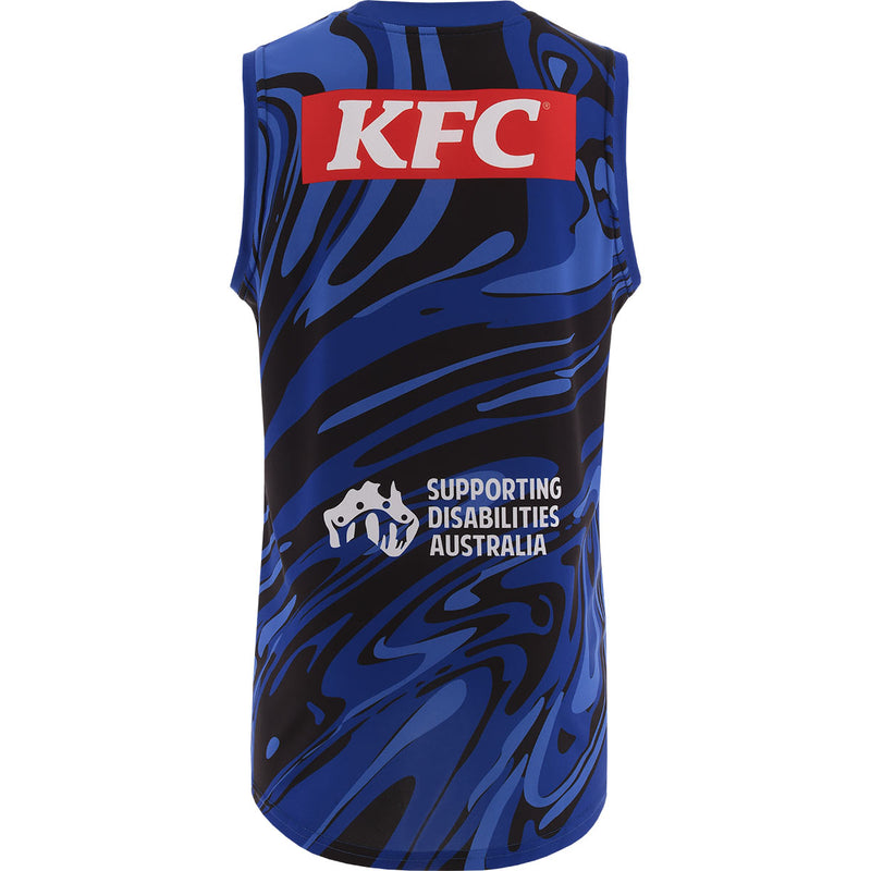 Blue sleeveless shirt with KFC logo and 'Supporting Disabilities Australia' text on a white background