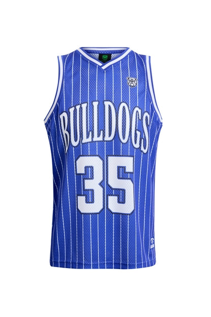Blue NRL basketball singlet with 'Bulldogs' and number '35'