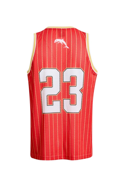 Red NRL basketball singlet with number 23
