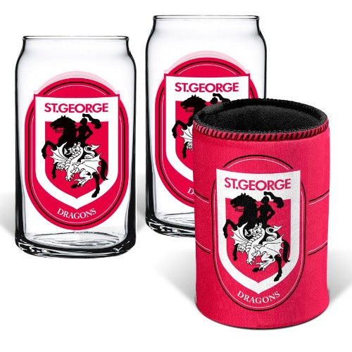 St George Illawarra Dragons Stubby Cooler and Glasses