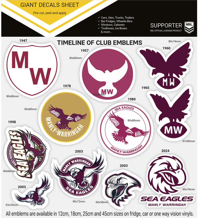 Manly Sea Eagles Club Logos Sticker Sheet