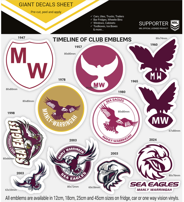 Manly Sea Eagles Club Logos Sticker Sheet