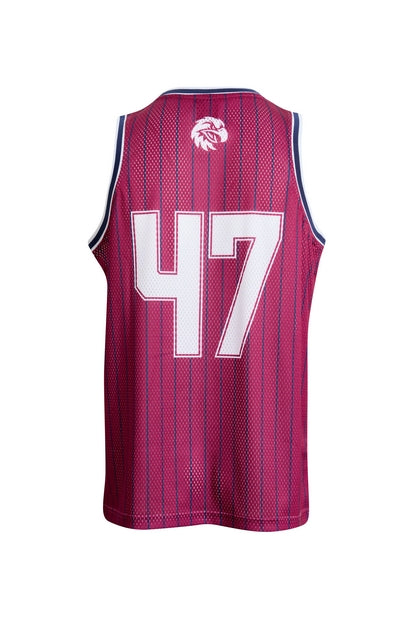 Maroon NRL Basketball singlet with number 47 and logo on
