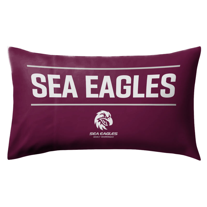 Maroon pillow with 'Sea Eagles' text and logo