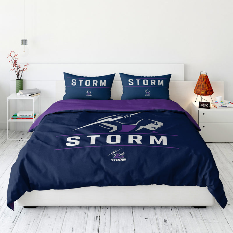 Bedding set with 'STORM' branding and logo