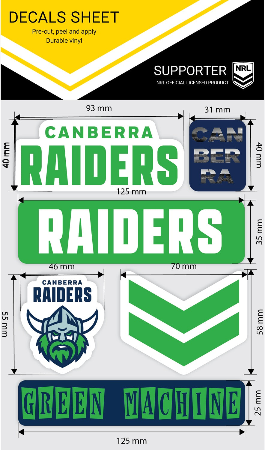 Canberra Raiders Sticker Sheet - Wordmark
