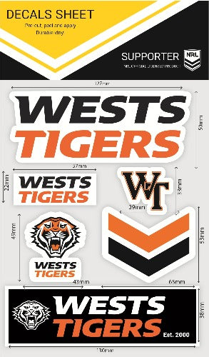 Wests Tigers Sticker Sheet - Wordmark