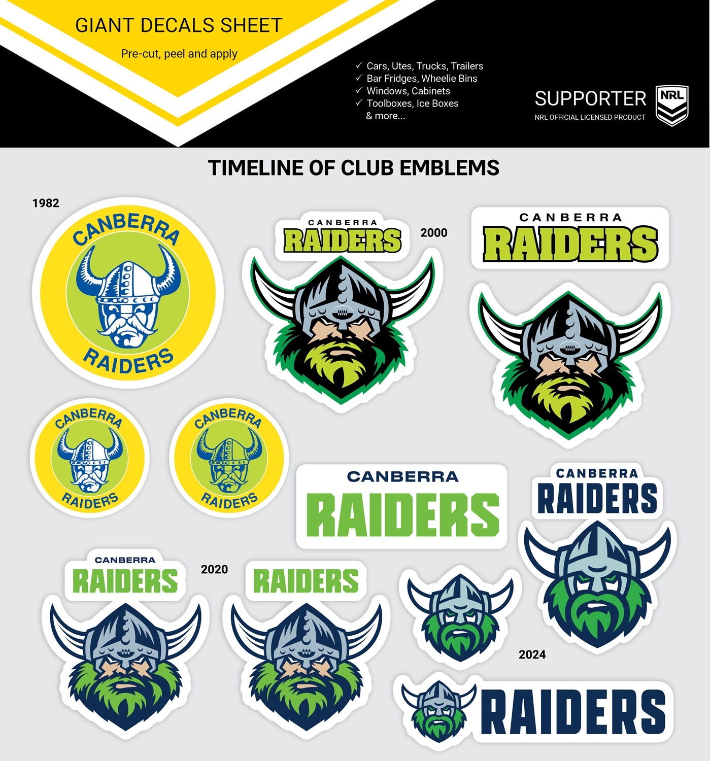 Canberra Raiders Club Logos Sticker Sheet