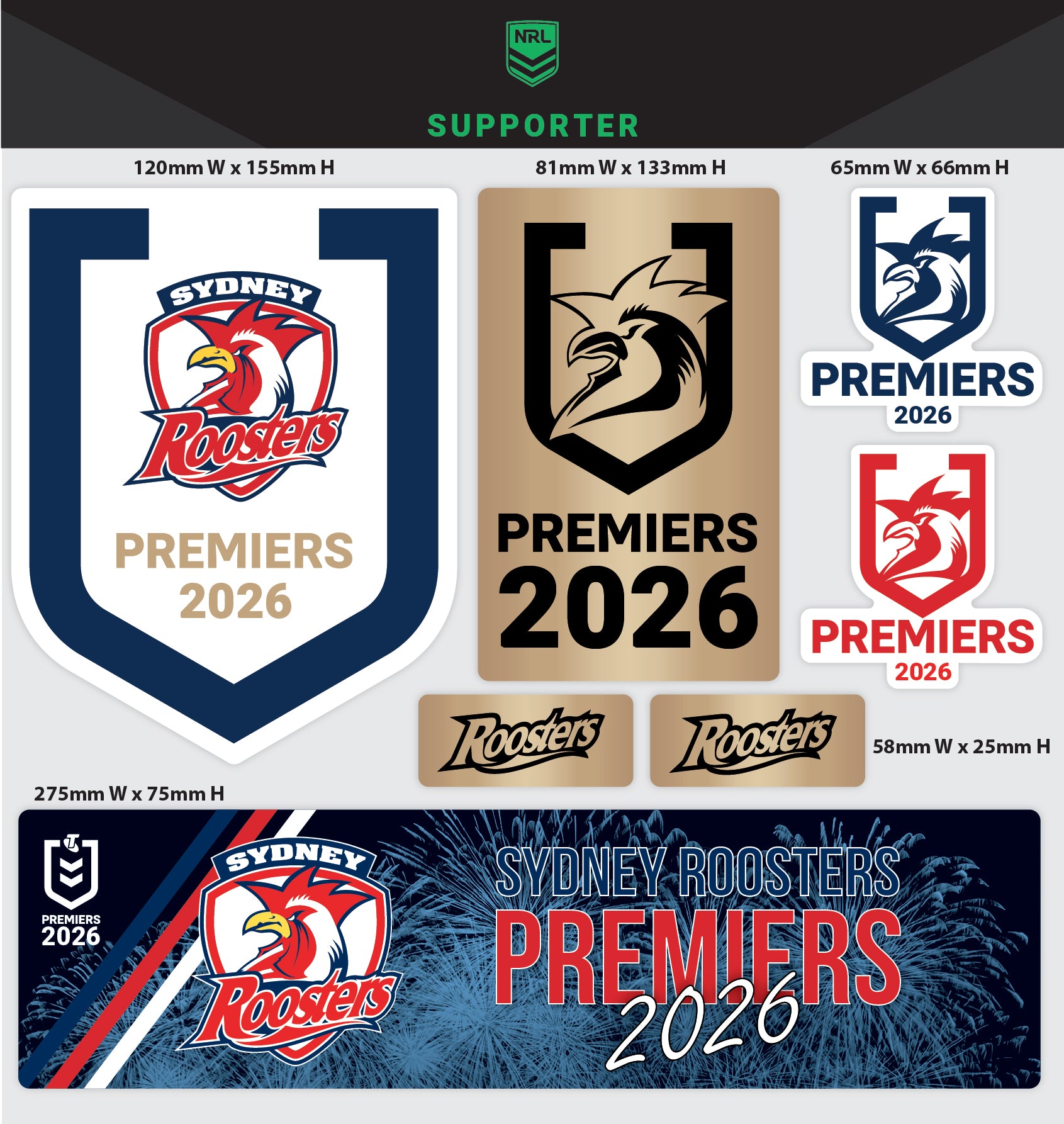 *PRE ORDER 12/10* Sydney Roosters 2026 Premiers Sticker Sheet