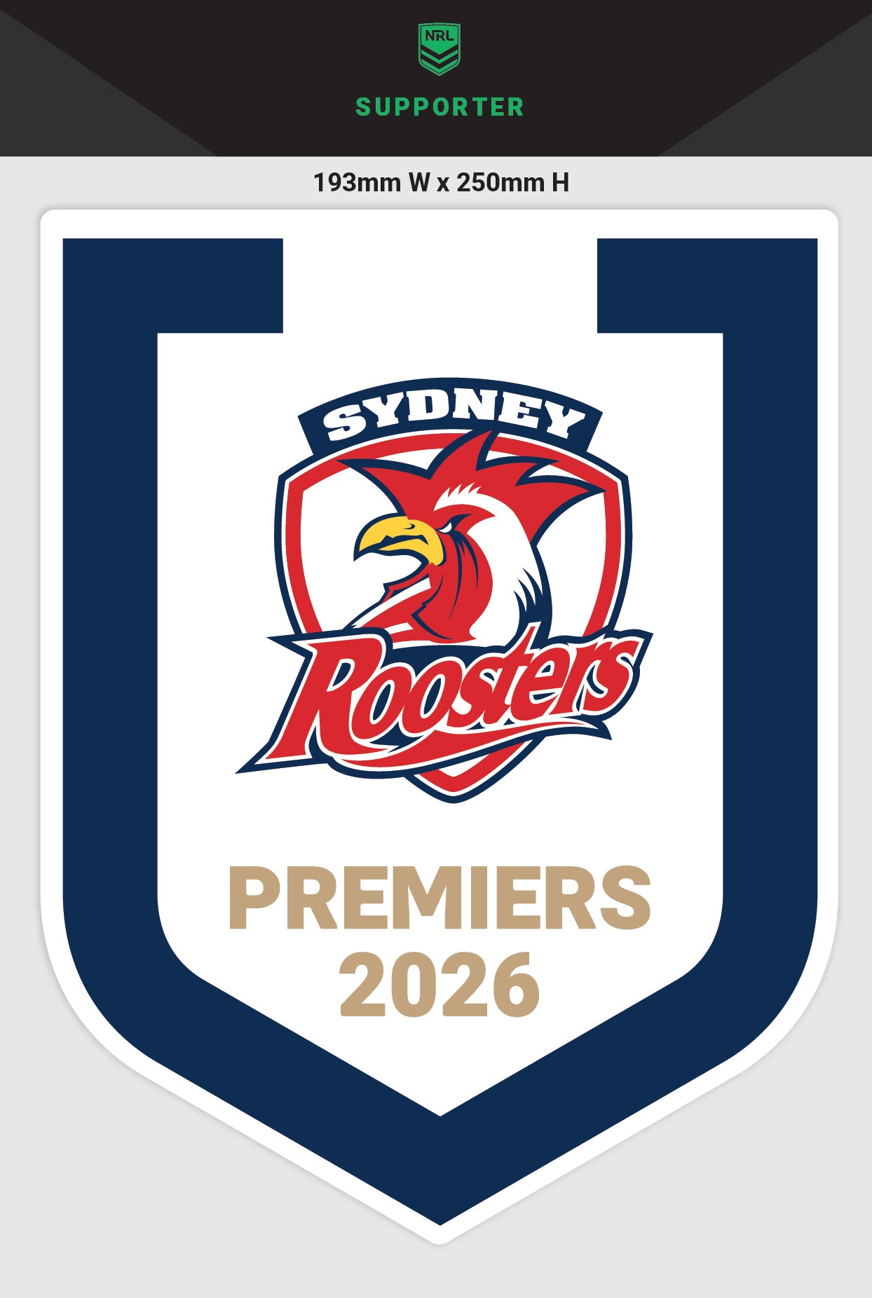 *PRE ORDER 12/10* Sydney Roosters 2026 Premiers Car Logo Sticker - Mega