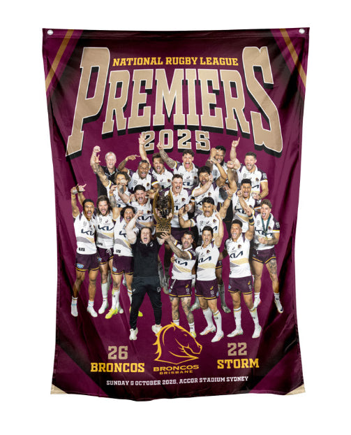 *PRE ORDER 19/12* Brisbane Broncos 2025 Premiers Wall Flag - Team Photo