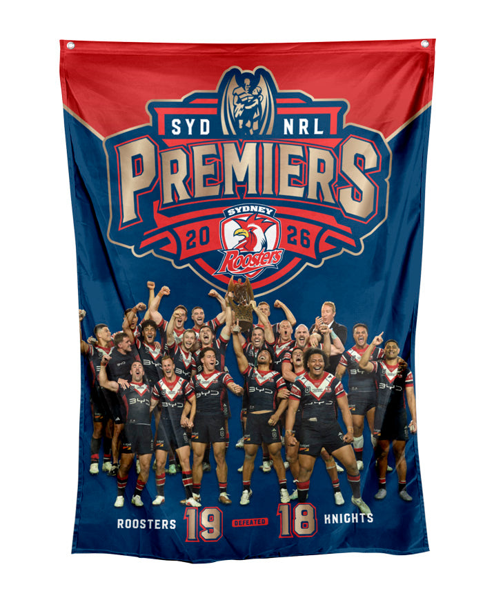 *PRE ORDER 18/12* Sydney Roosters 2026 Premiers Wall Flag - Team Photo