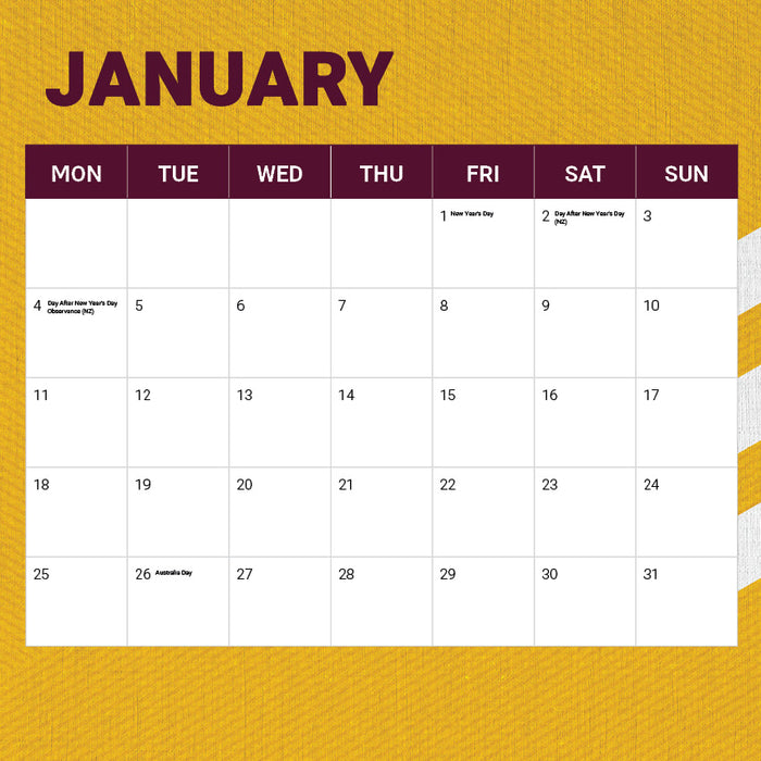 2027 Brisbane Broncos Calendar