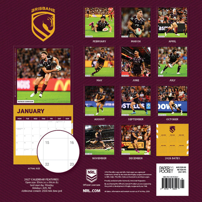 2027 Brisbane Broncos Calendar