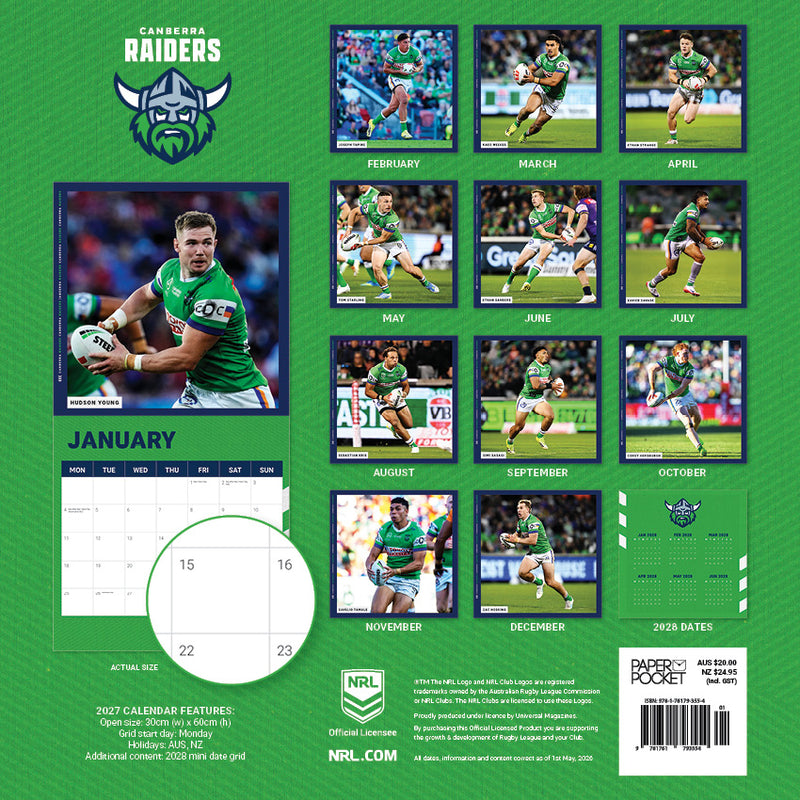 2027 Canberra Raiders Calendar