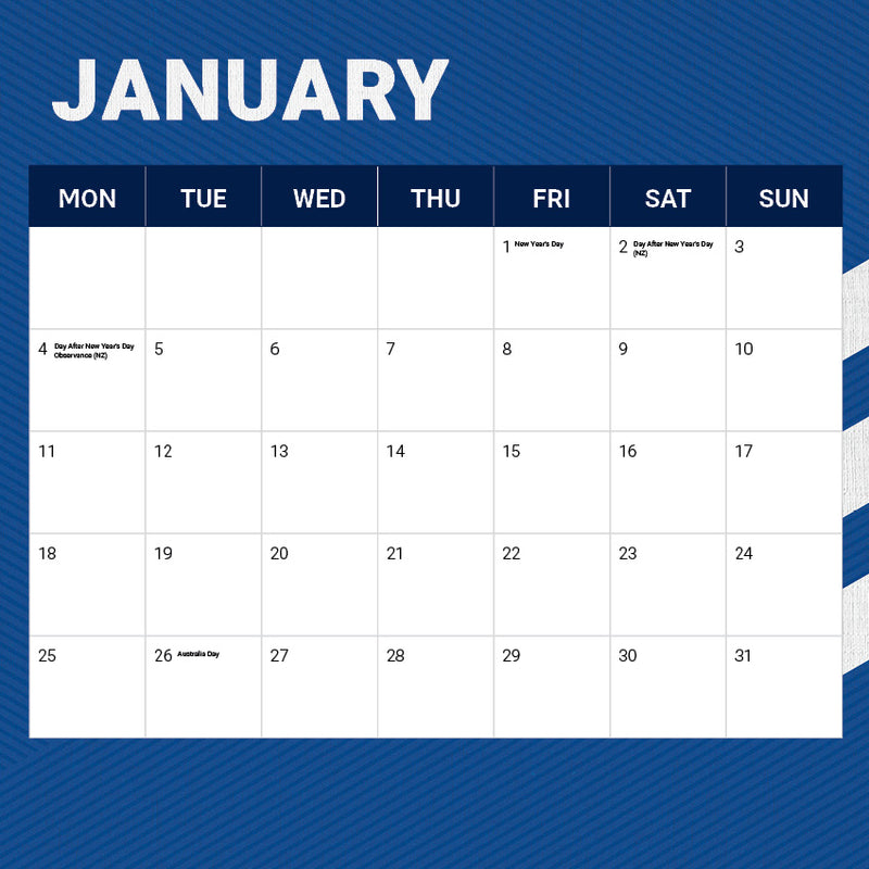 2027 Canterbury Bulldogs Calendar