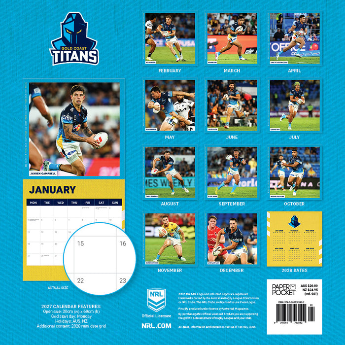 2027 Gold Coast Titans Calendar