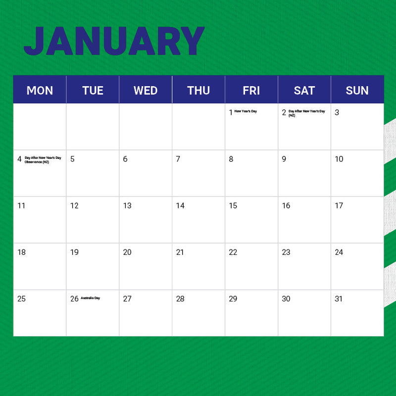 2027 New Zealand Warriors Calendar