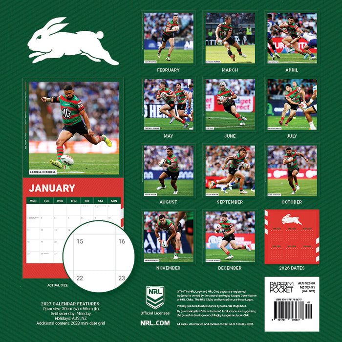 2027 South Sydney Rabbitohs Calendar