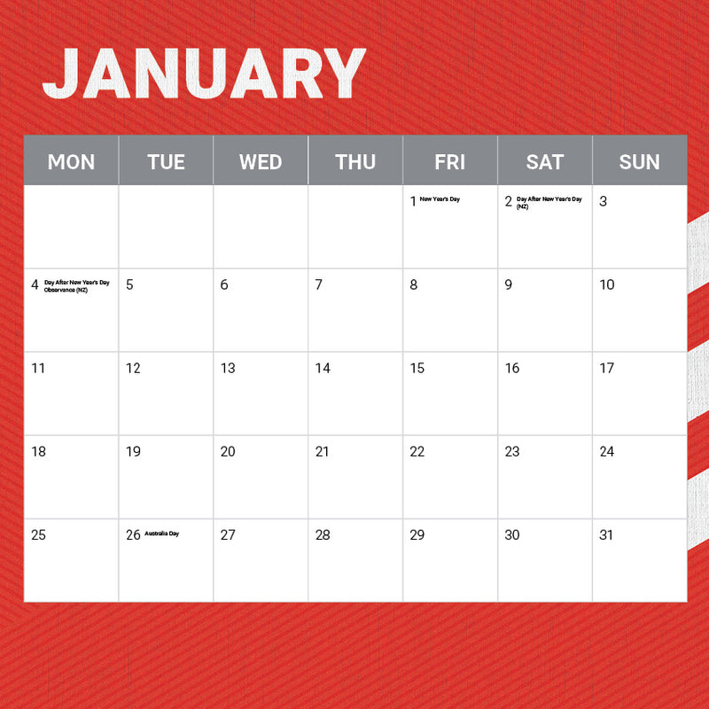 2027 St George Illawarra Dragons Calendar