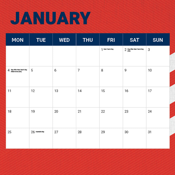 2027 Sydney Roosters Calendar