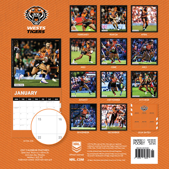 2027 Wests Tigers Calendar