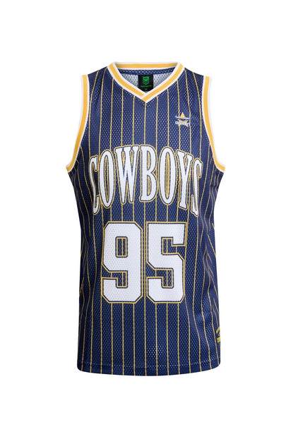 Navy blue NRL basketball singlet with 'Cowboys' and number '95'