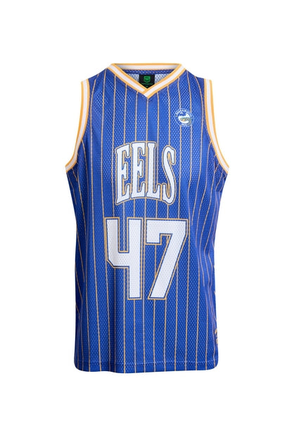 Blue NRL basketball singlet with 'EELS' and number '47'