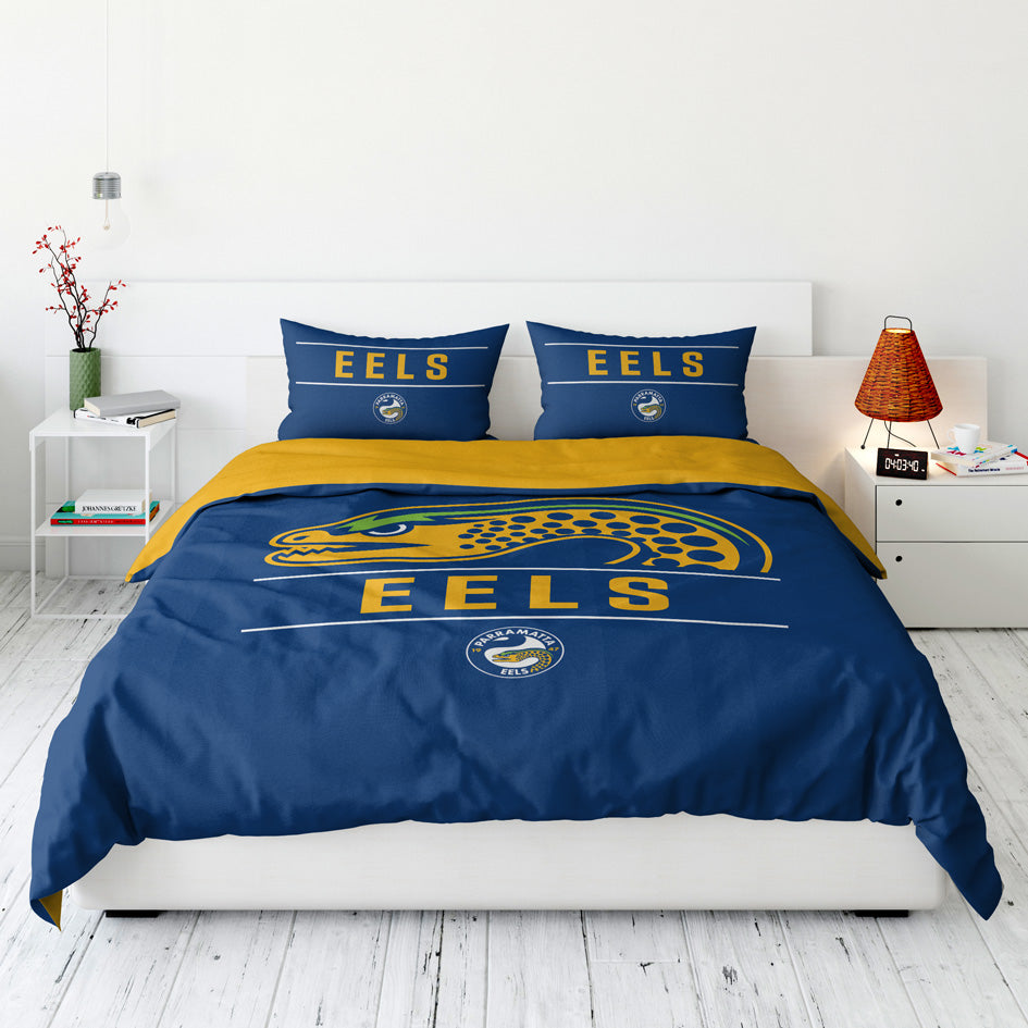 Bedding set with 'EELS' branding and logo