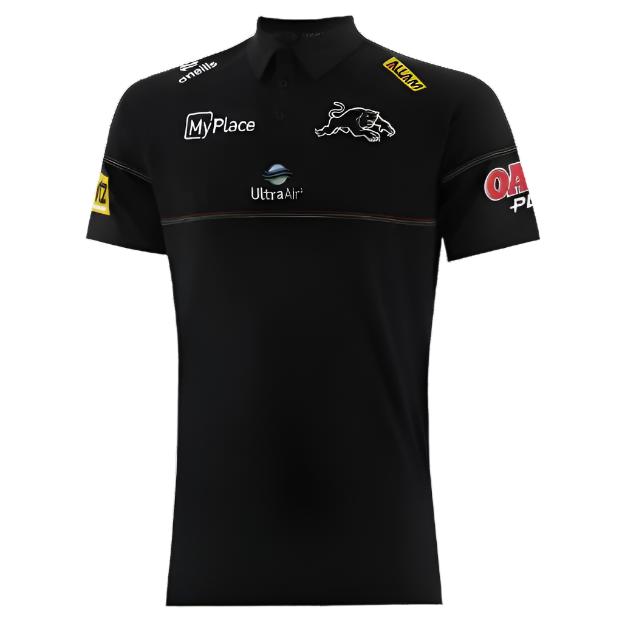 Penrith Panthers 2025 Mens Players Media Polo - Black Front