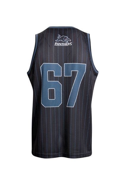 Black NRL Basketball singlet with number 67 and 'Panthers' logo on
