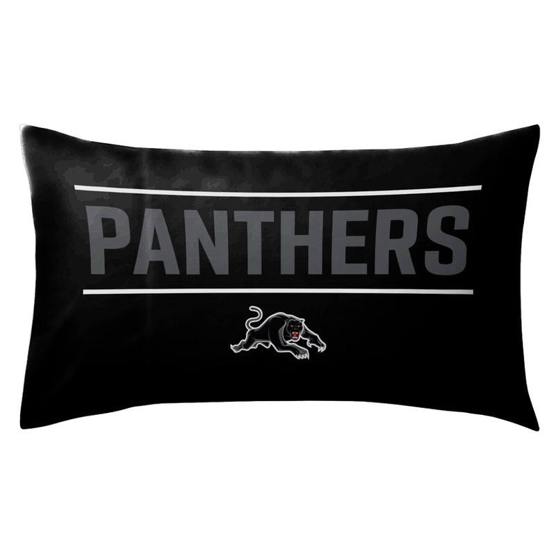 Black pillowcase with 'PANTHERS' text and panther logo