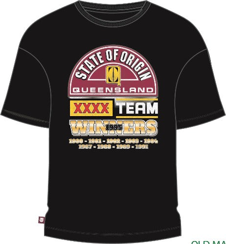 QLD Maroons Vintage 10 x Winner Support Shirt - Black