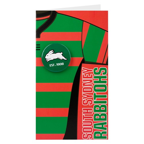 South Sydney Rabbitohs Birthday Card + Badge