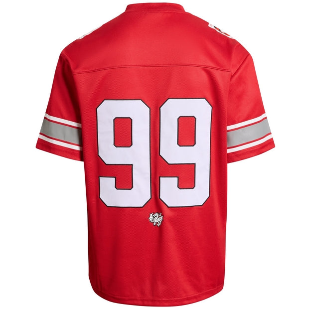 Red NRL gridiron jersey with number 99 on