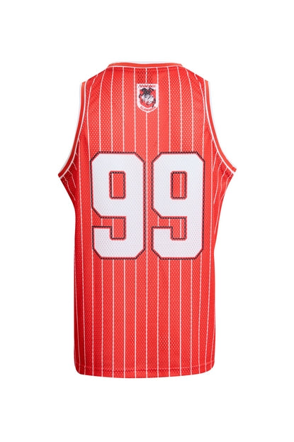 Red NRL basketball singlet with number 99