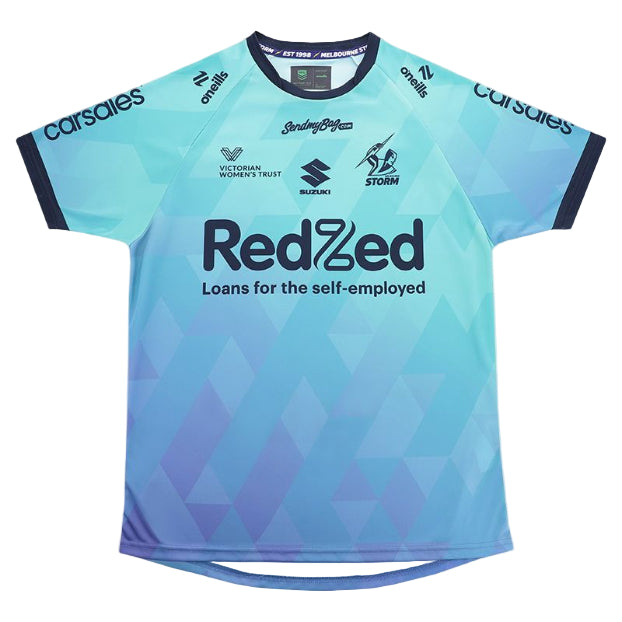 Melbourne Storm 2025 Mens Players Training Shirt - WIL Sky